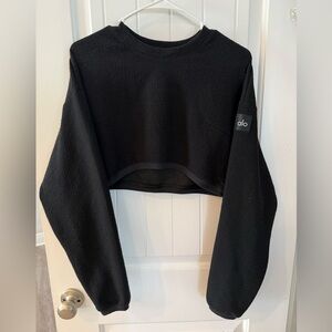 Alo Yoga Black Cropped Sweatshirt Pullover Cozy Athleisure Fits Small